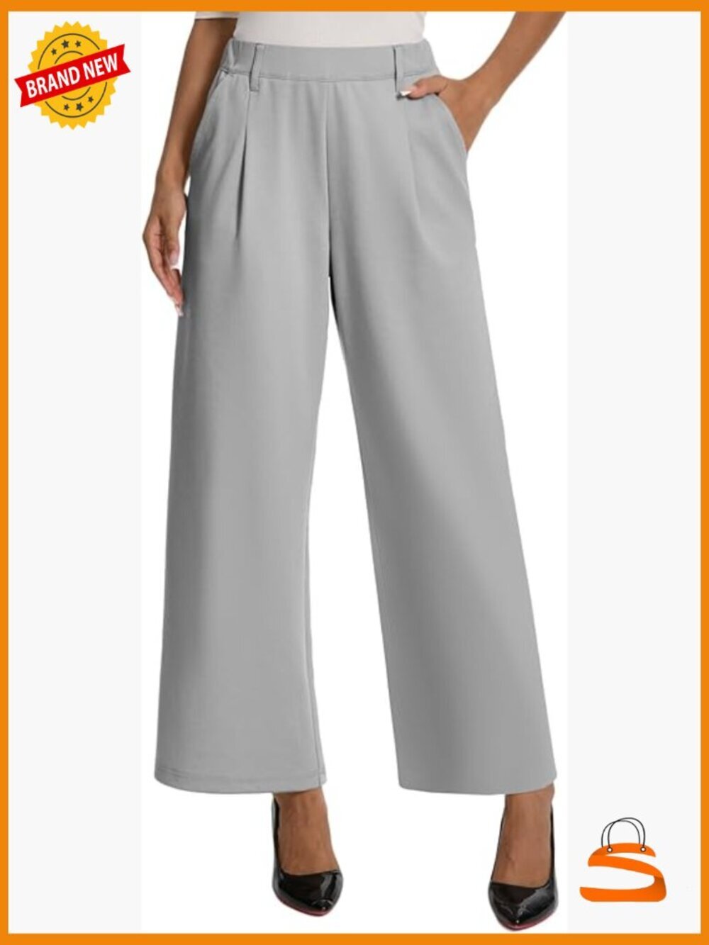 High Waisted Wide Leg Palazzo Pants with Pockets - Stretch Pull On